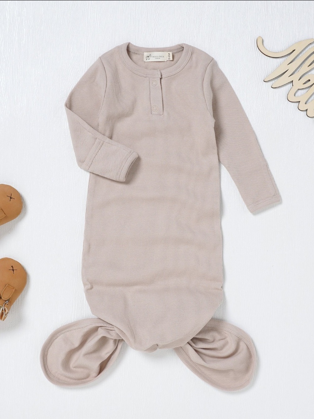 NWOT Organic Cotton Ribbed Gown, Oatmeal, 0-6M